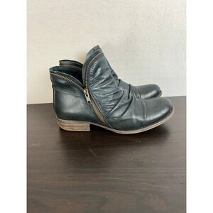 Miz Mooz Luna Black Leather Ruched Dual Zip Ankle Boots Womens 8 IB13286